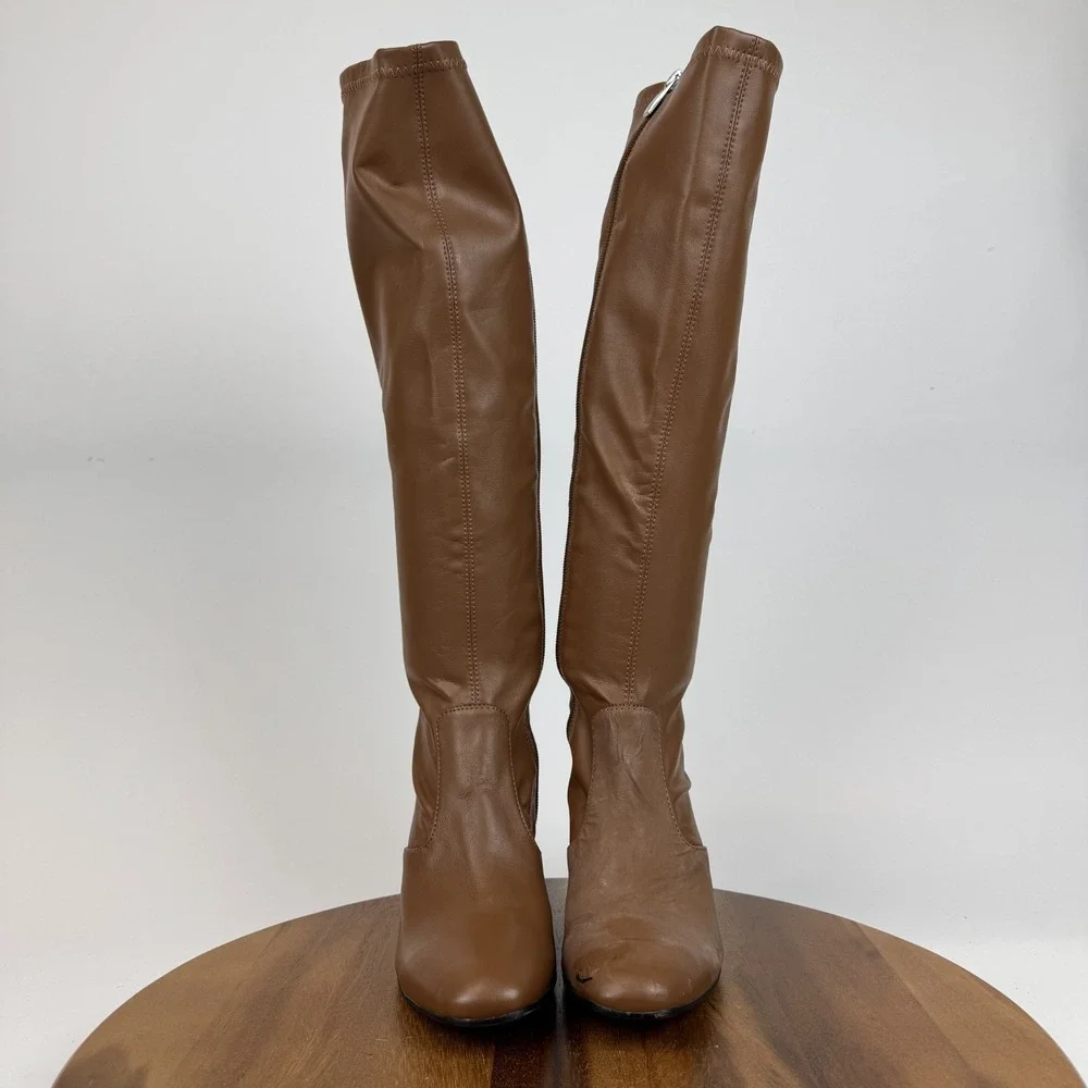 Womens New Franco Sarto Talfer Brown Faux Leather‎ Knee High Riding Boots Size 8